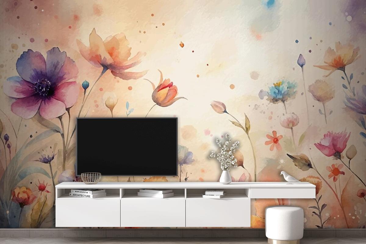 A Minimalist Backdrop Of Beautiful Wildflowers Wallpaper Mural