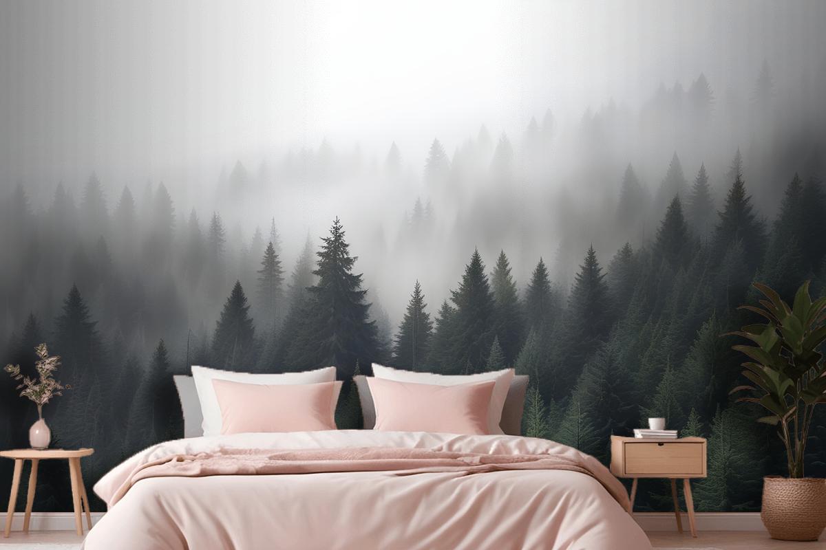 Misty Pine Forest Wallpaper Mural