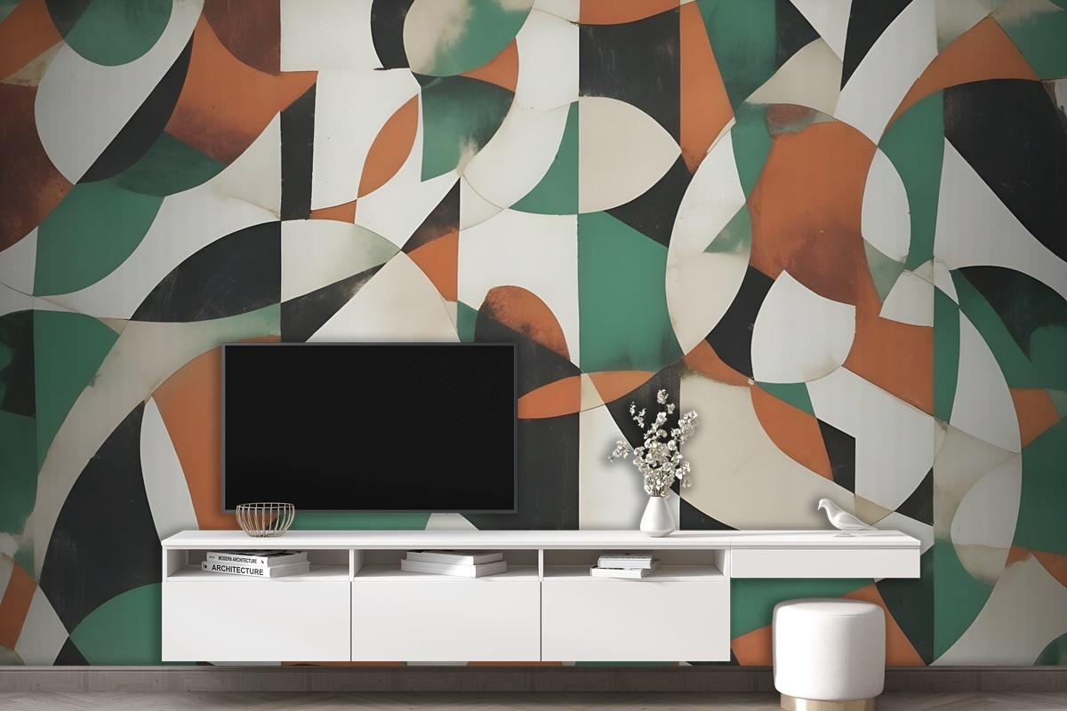 Modern Abstract Art With Retro Colorful Geometric Wallpaper Mural