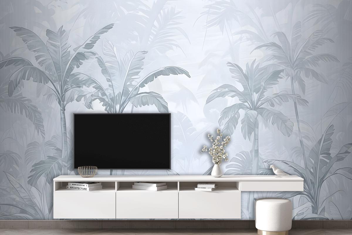 Monochrome Antique Jungle Landscape Wallpaper Mural