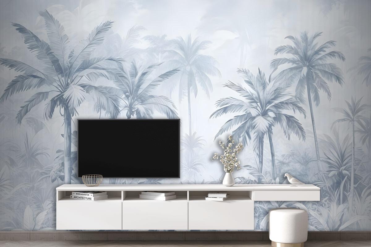 Monochrome Antique Jungle Landscape Wallpaper Mural