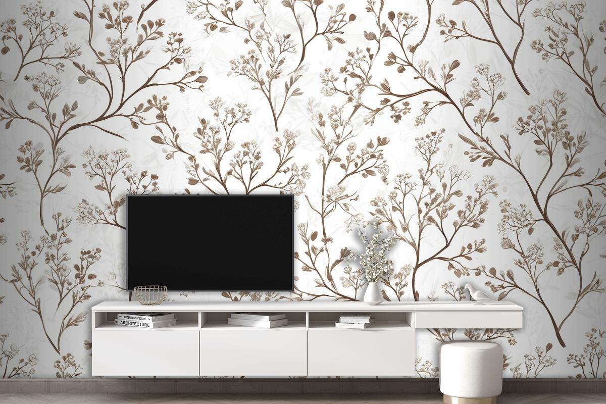 Monochrome Botanical Plants Chinoiserie Wallpaper Mural