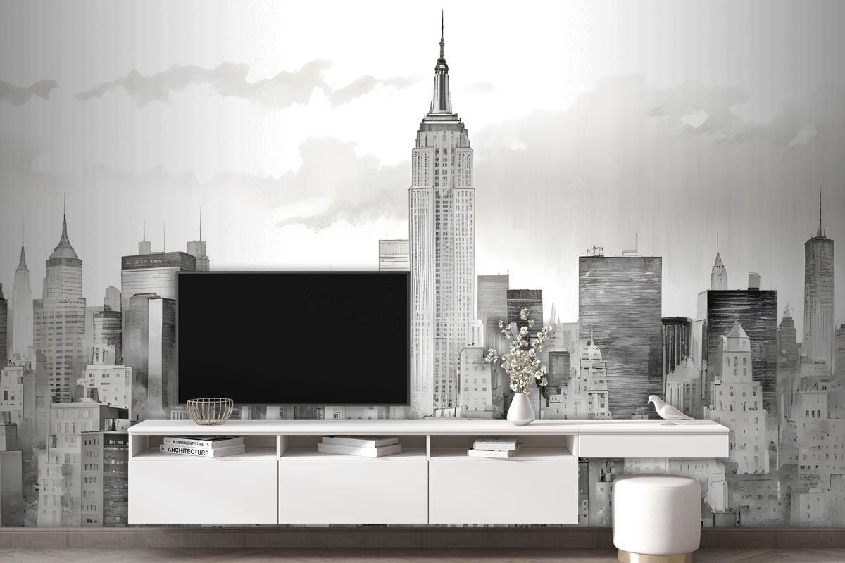 Monochrome Charcoal New York City Wallpaper Mural
