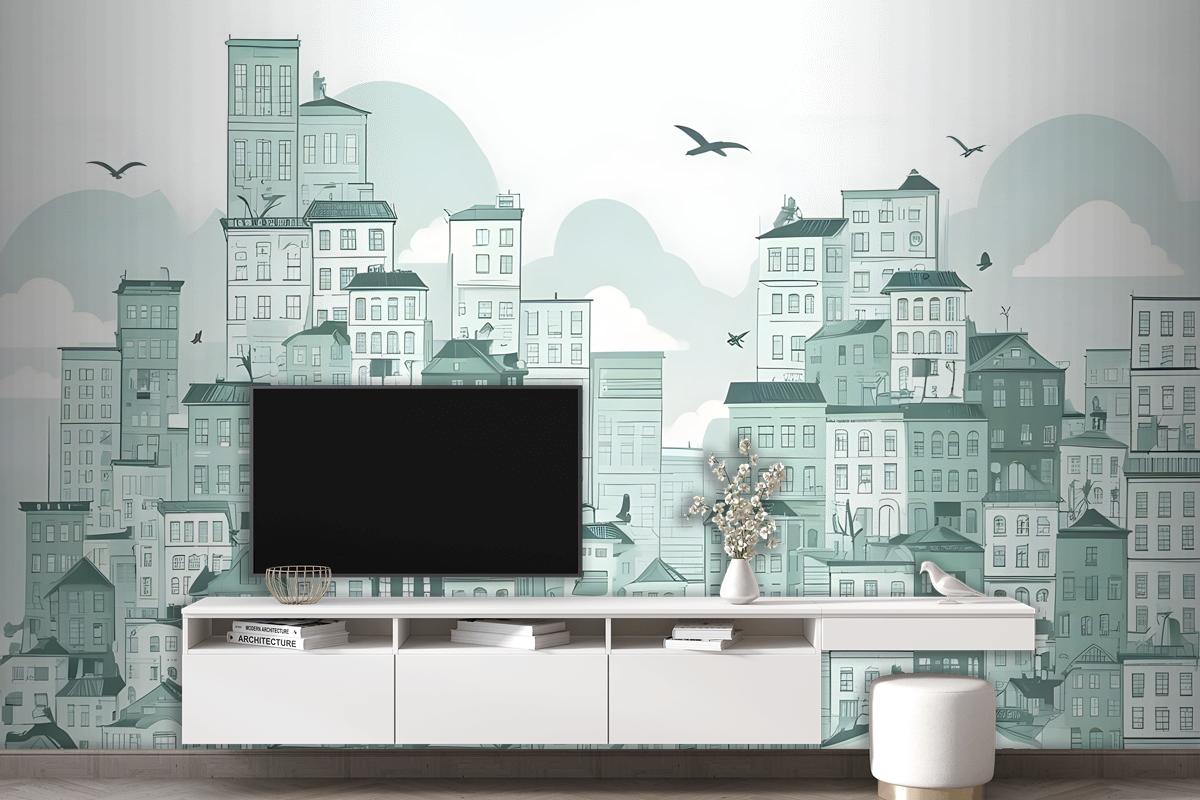 Monochrome City View Wallpaper Mural