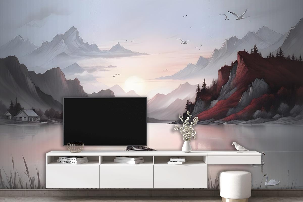 Nature Landscape With Mountains Wallpaper Mural