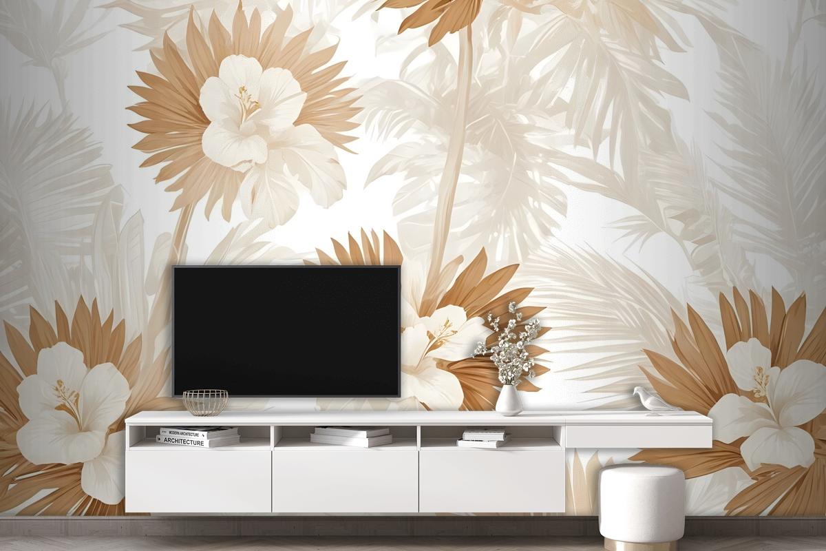 Neutral Boho Plants With Palm Leaf Wallpaper Mural