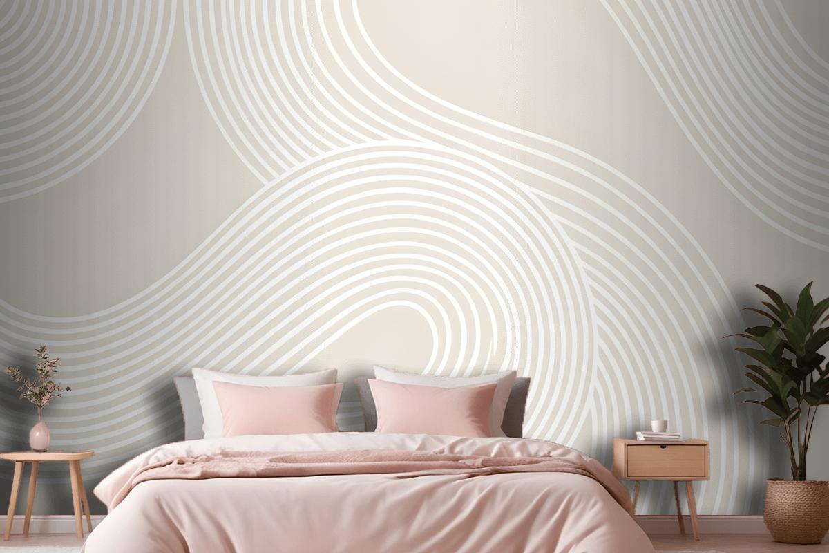 Neutral Curvy Lines Modern Zen Garden Wallpaper Mural