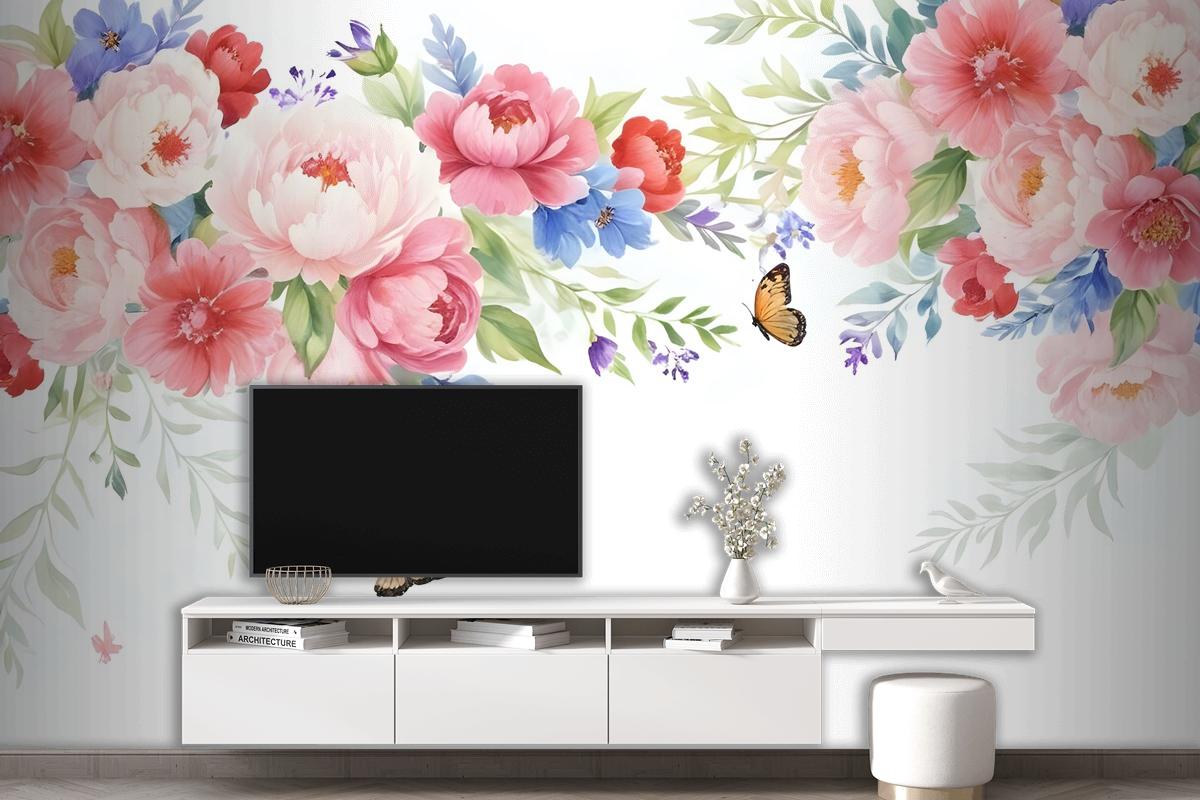 Pink Boho Vine Florals Wallpaper Mural