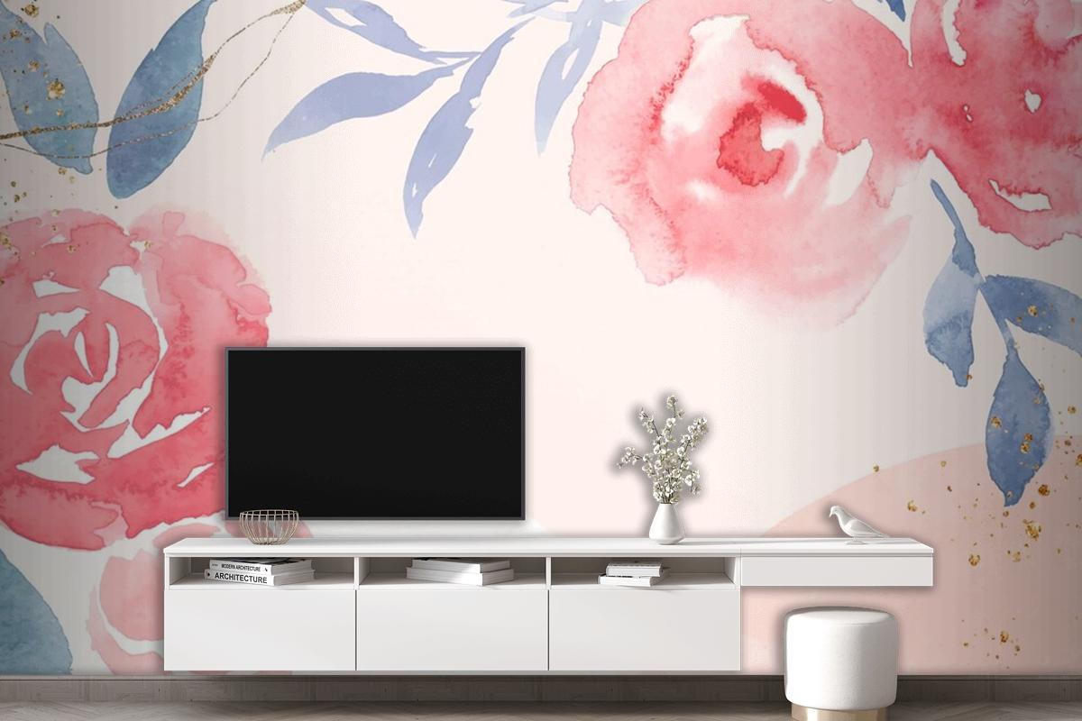 Pink Rose Frame Background Vector Spring Watercolor Wallpaper Mural
