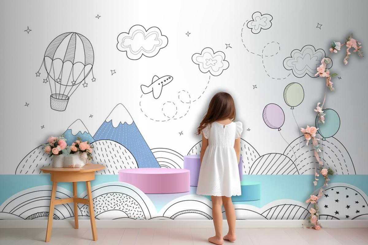 Podium With Hand Drawn Weather Wallpaper Mural