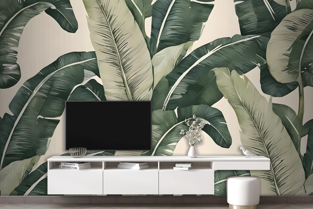 Retro Banana Leaves Pattern Wallpaper Mural