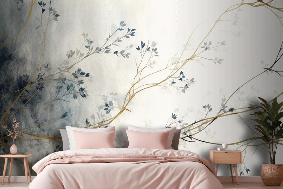 Retro Nostalgic Golden Brushstrokes Bedroom Wallpaper Mural