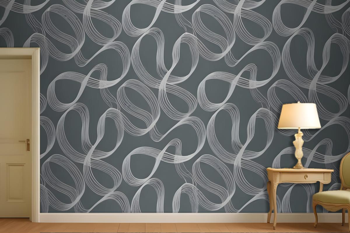 Seamless Abstract Pattern With Flowing Organic Shapes In Shades Of Gray And White Wallpaper Mural