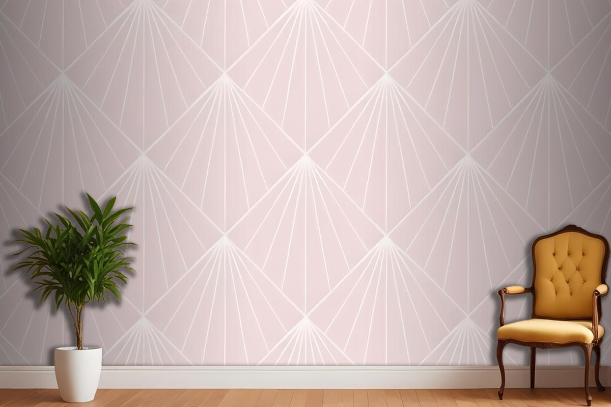 Seamless Geometric Pattern With White Radiating Lines On A Light Pink Wallpaper Mural
