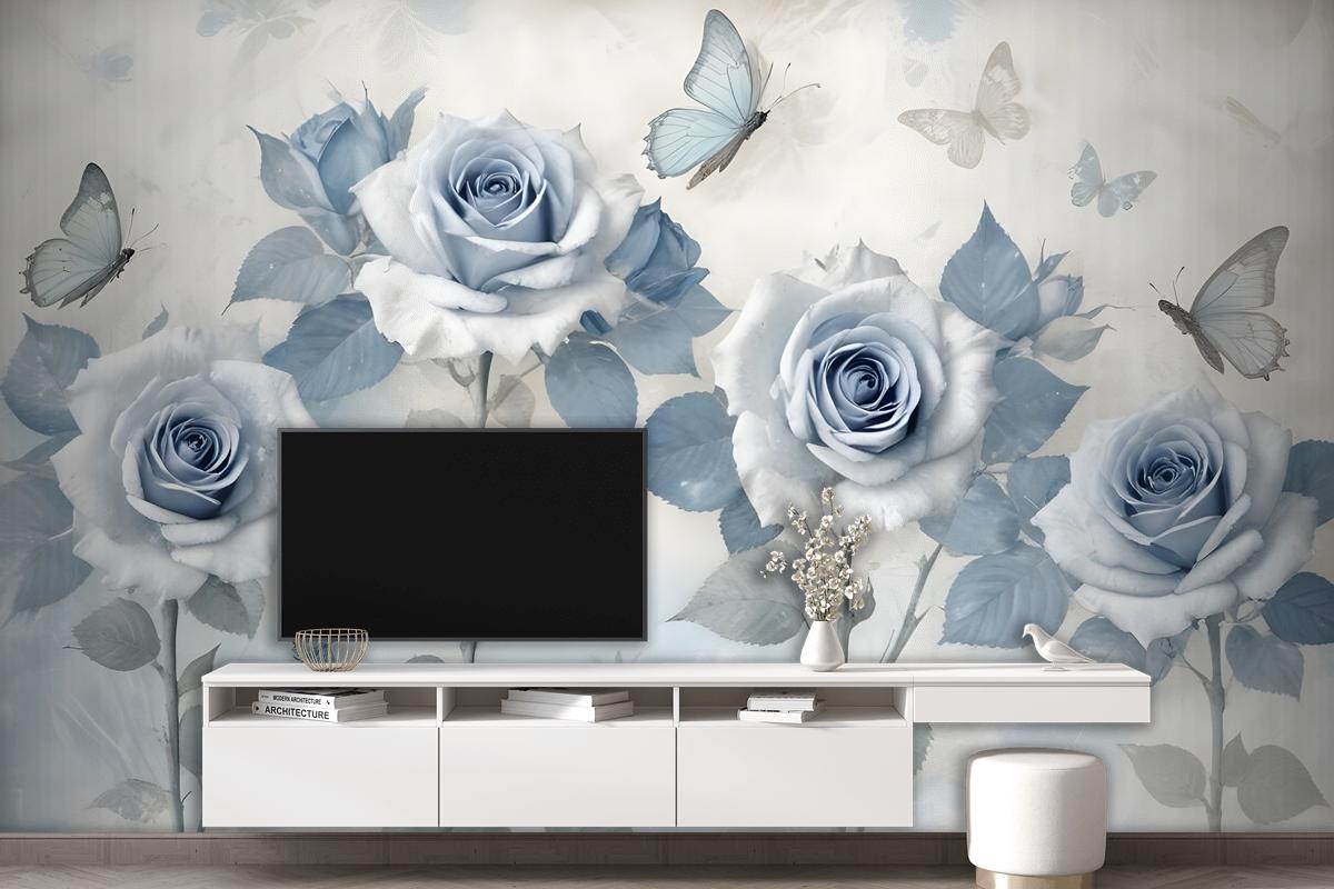 Soft Blue Floral Wallpaper Mural