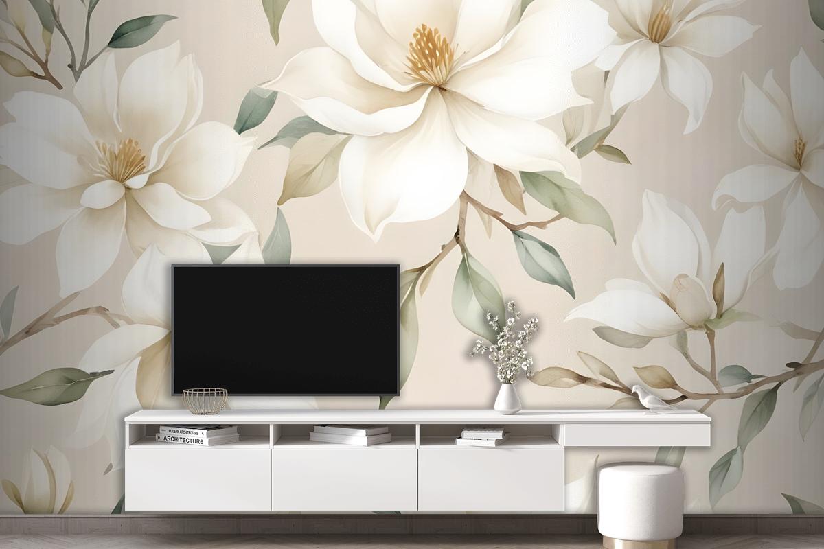 Soft Magnolia Floral Wallpaper Mural