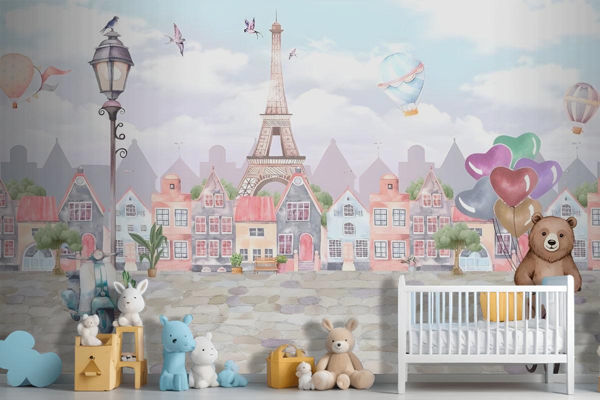 Sweet Teddy Bear in Paris Kids Room Wallpaper Mural