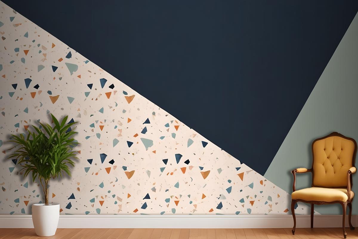 Terrazzo Style Pattern With Various Shapes Blue And Light Green Wallpaper Mural