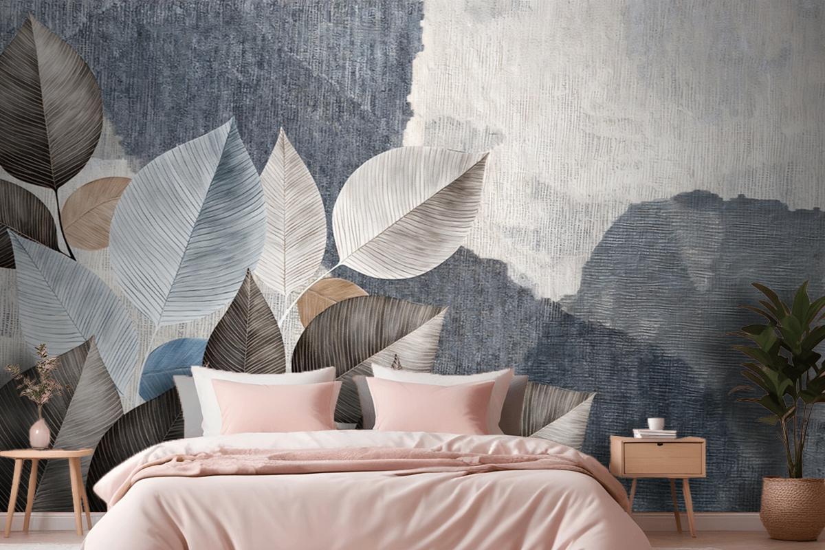 Textured Leaves In Coffee Tones Bedroom Wallpaper Mural