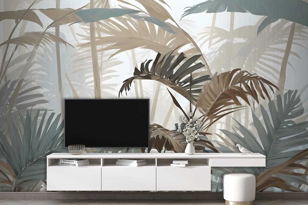Tropical Leaf Painting With Brush Strokes Wallpaper Mural