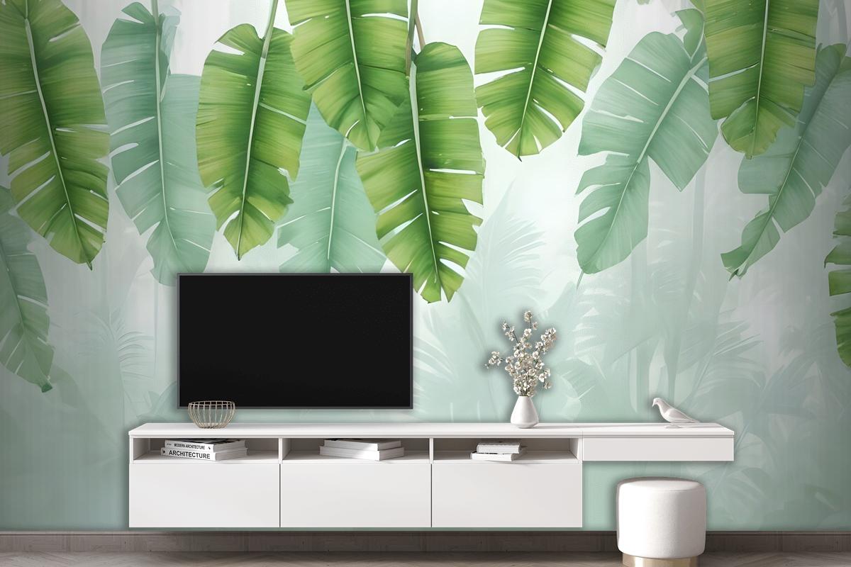 Tropical Leaves And Shading Leaf Wallpaper Mural