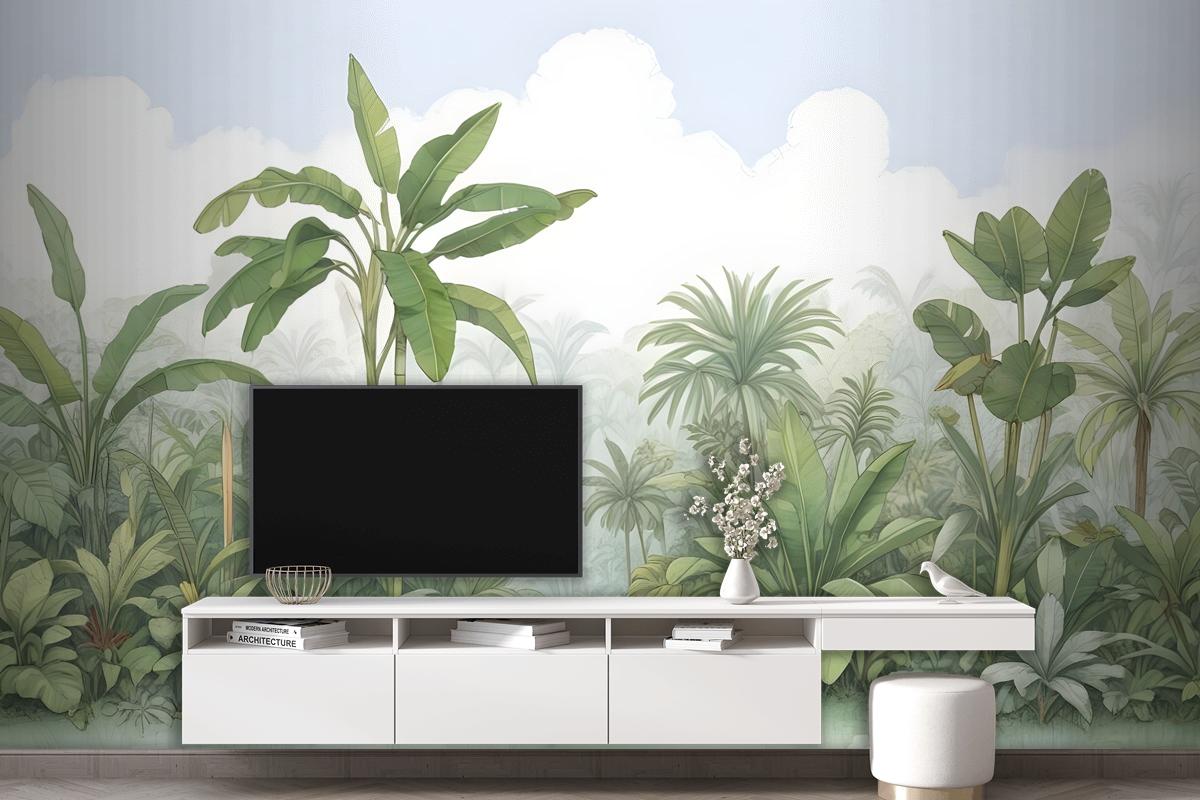 Tropical Rainforest Drawing Art Wallpaper Mural