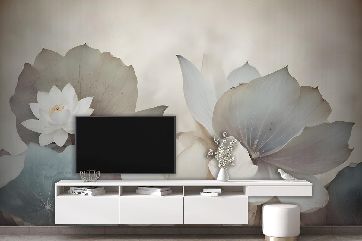 Vintage Floral With Retro Lotus Leaf Wallpaper Mural