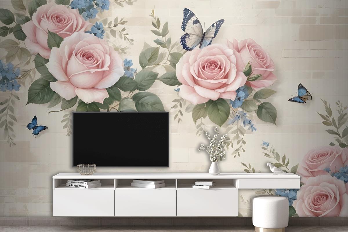 Vintage Pastel Pink Floral Wallpaper Mural