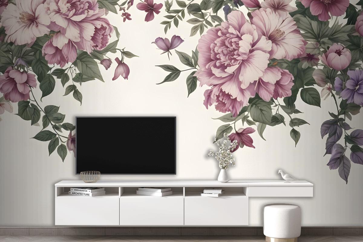 Vintage Pink Floral Art Wallpaper Mural