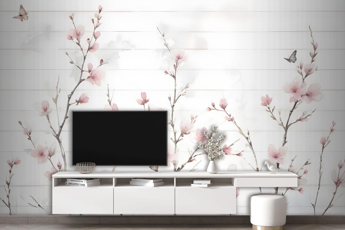 Watercolor Cherry Blossom Wallpaper Mural