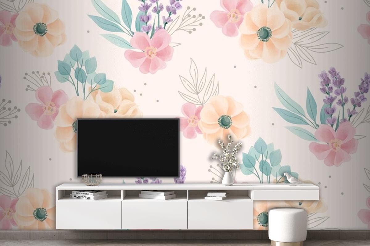 Watercolor Floral Ornaments Pattern Wallpaper Mural
