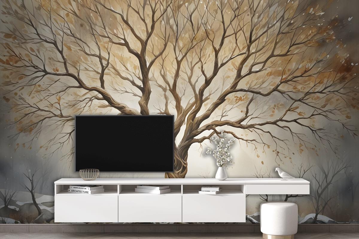 Watercolor Leafless Autumn Trees Wallpaper Mural