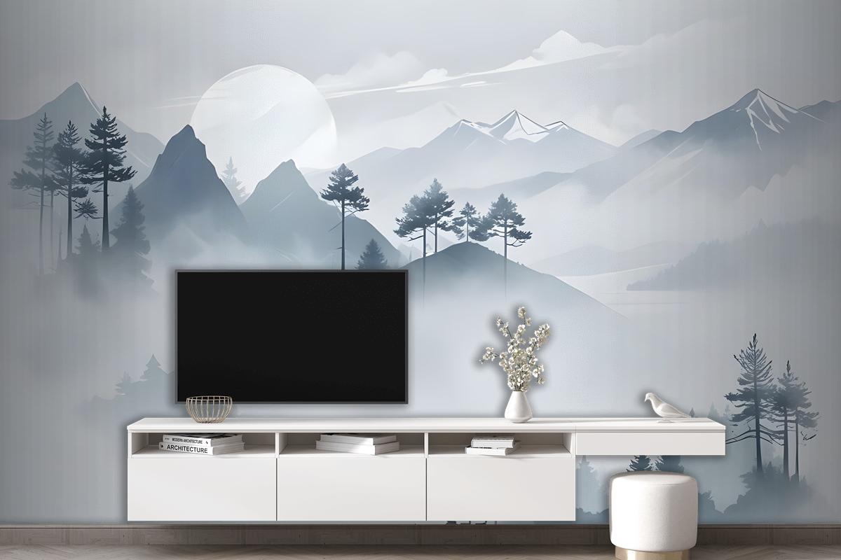 Watercolor Mountain Landscape Wallpaper Mural