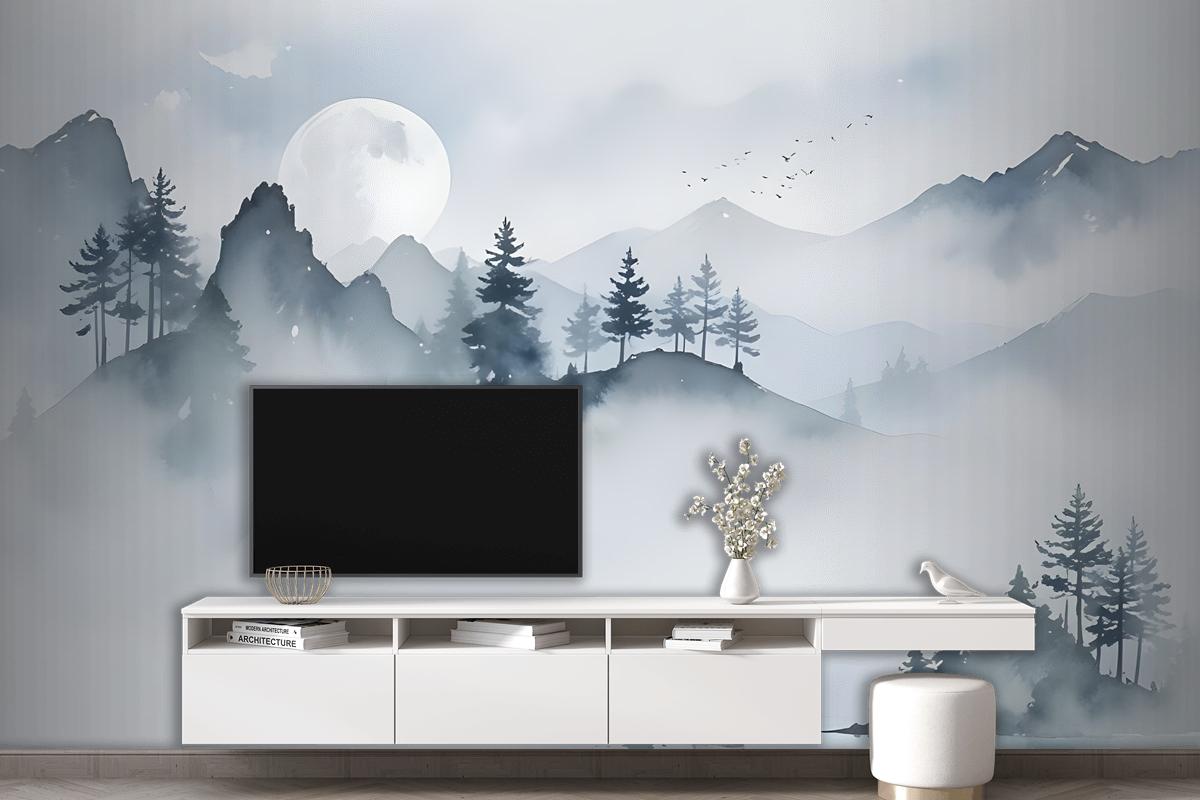 Watercolor Mountain Landscape Wallpaper Mural