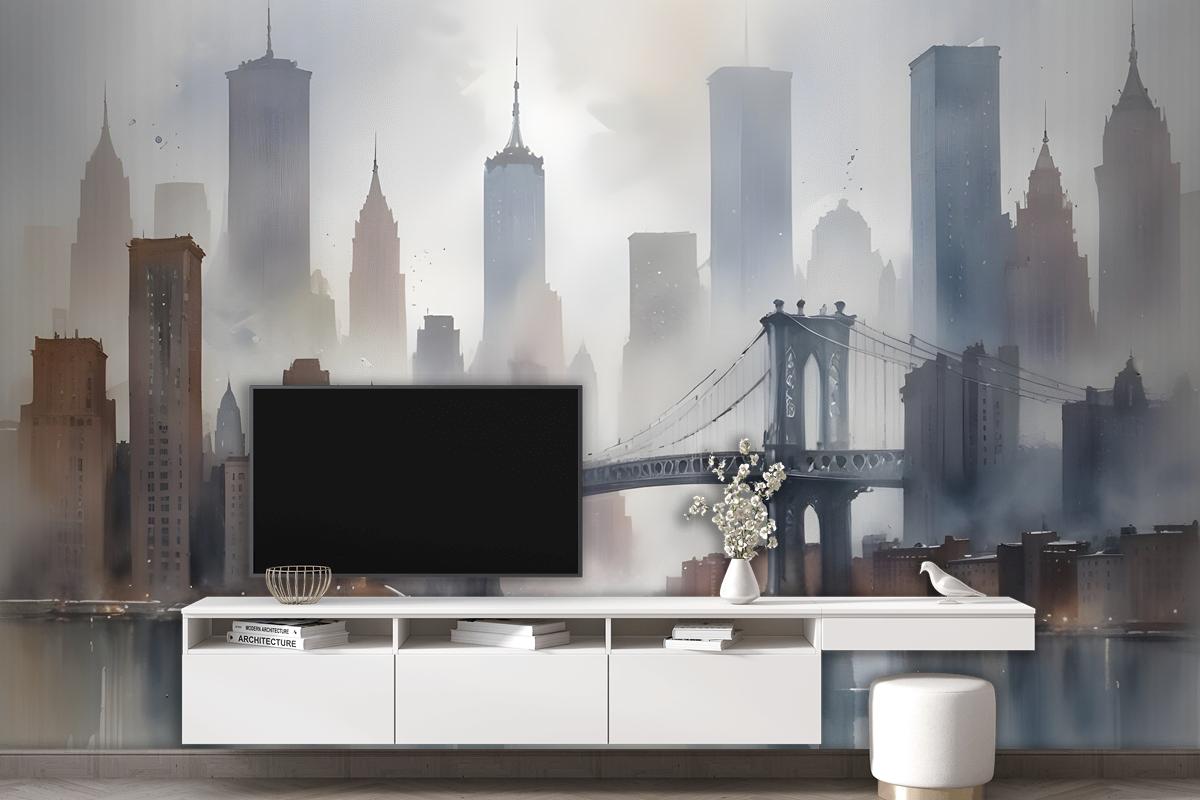 Watercolor Painting New York City Landscape Wallpaper Mural