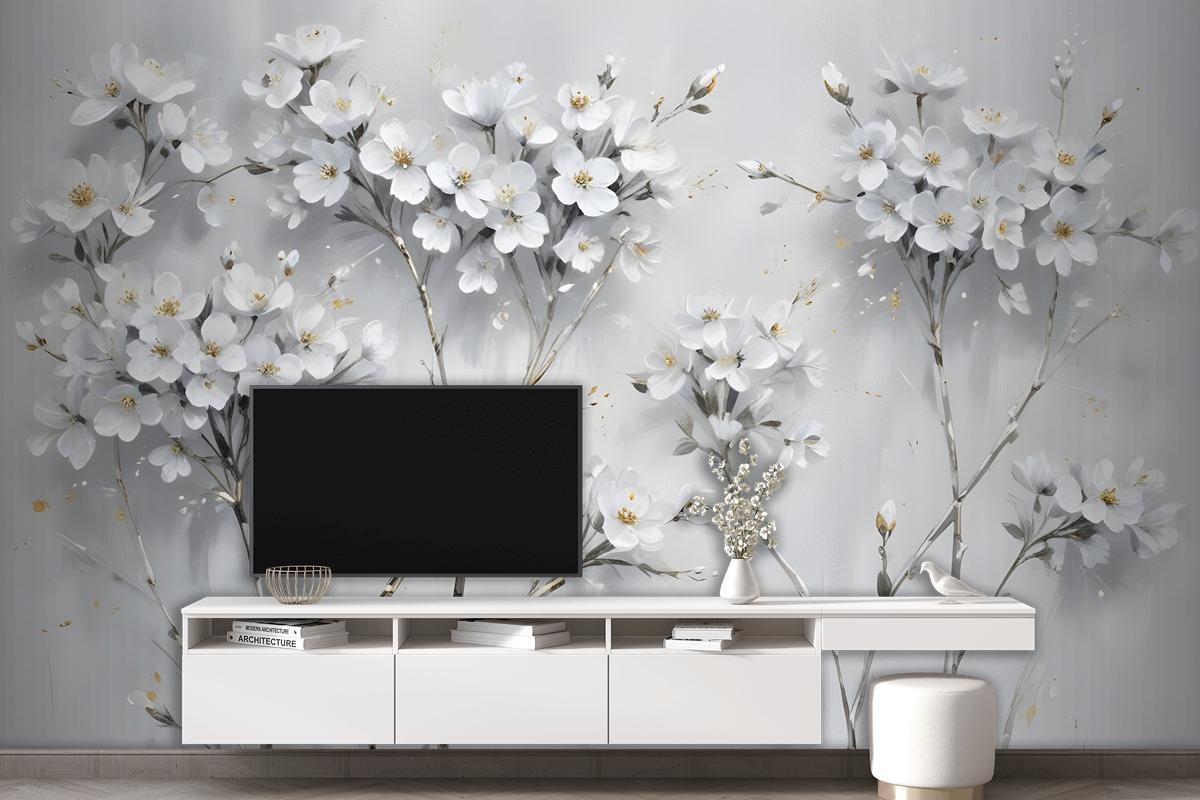 Watercolor Painting White Flowers Wallpaper Mural