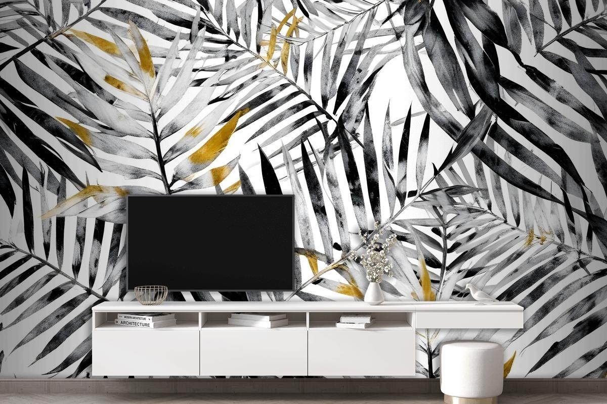 Watercolor Palm Leaf Pattern Wallpaper