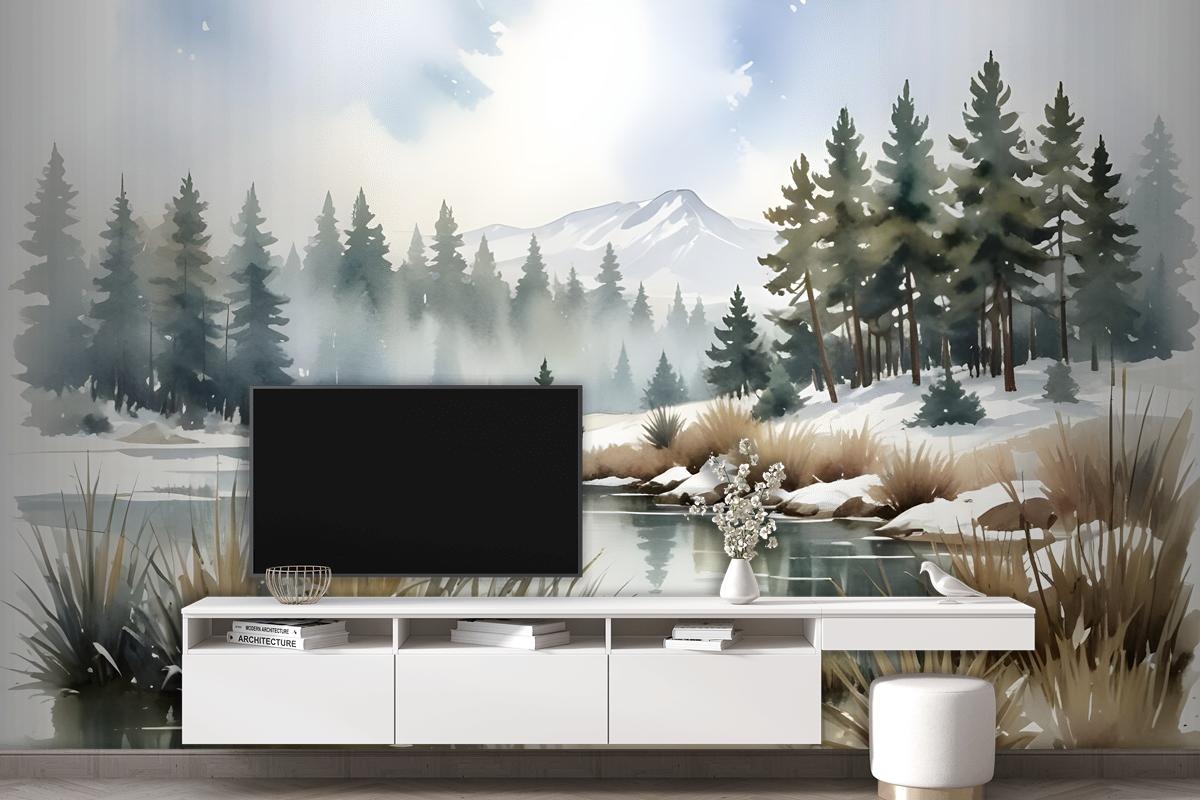 Watercolor Style Botanical Landscape Wallpaper Mural