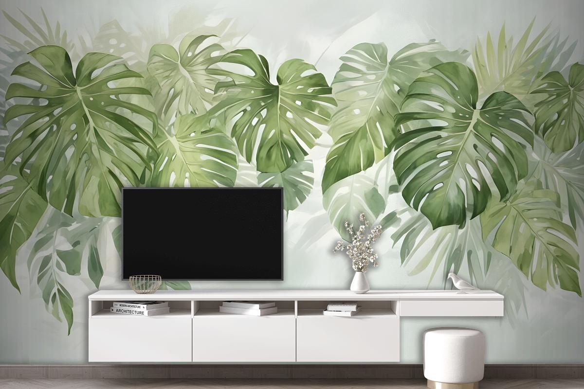 Watercolor Tropical Leaves Wallpaper Mural