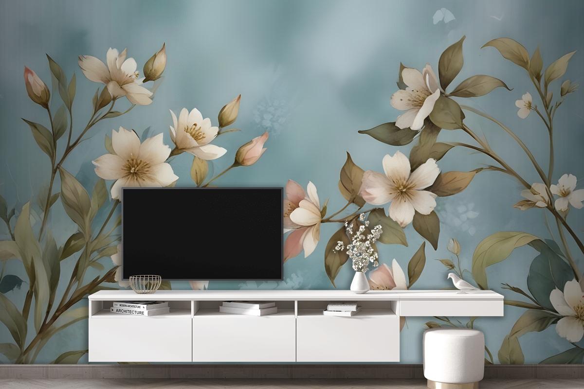 Watercolor Vintage Floral Wallpaper Mural