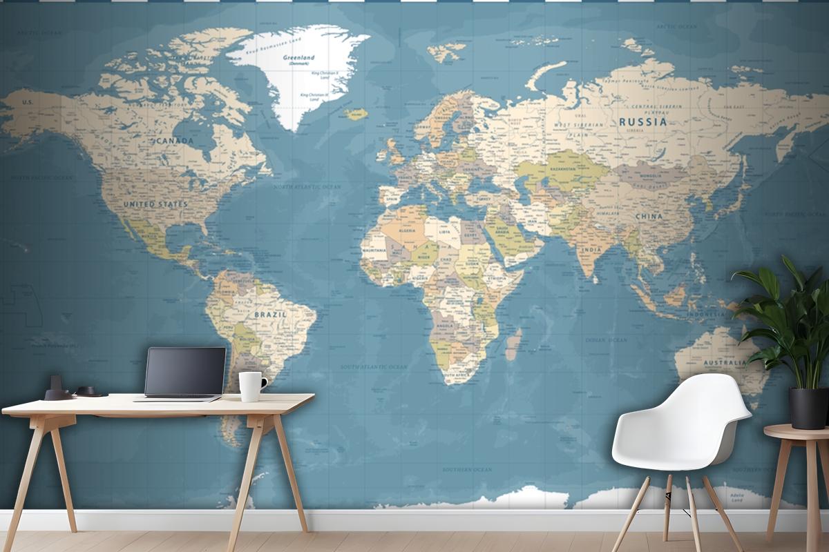 World Map Vintage Dark Political Wallpaper Mural