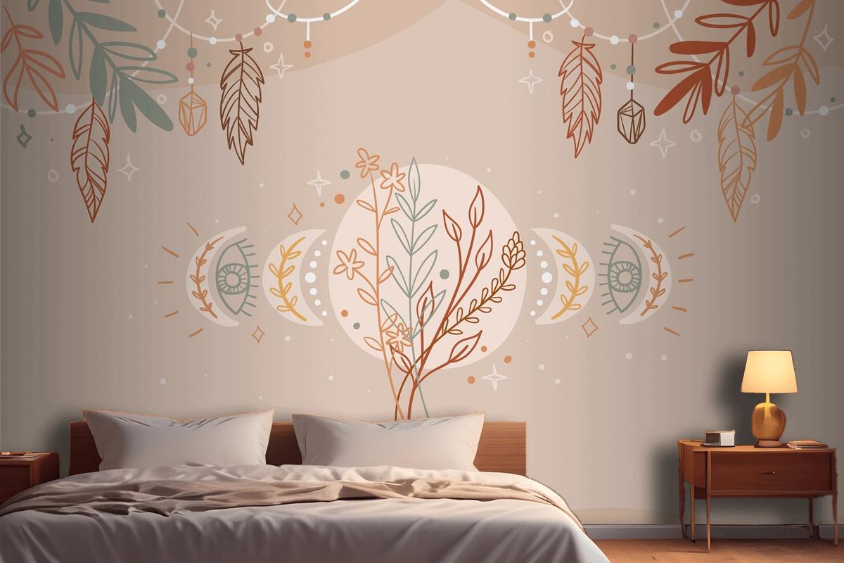 Hand Drawn Boho Background Bedroom Wallpaper Mural