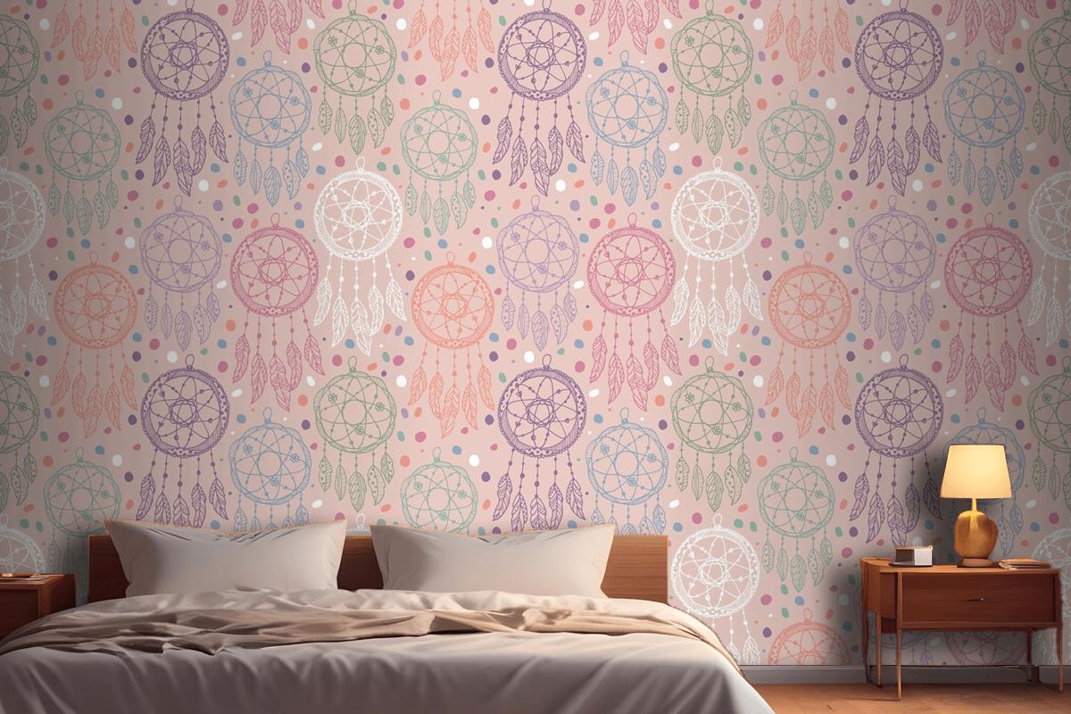 Engraving Hand Drawn Boho Pattern Design Bedroom Wallpaper Mural