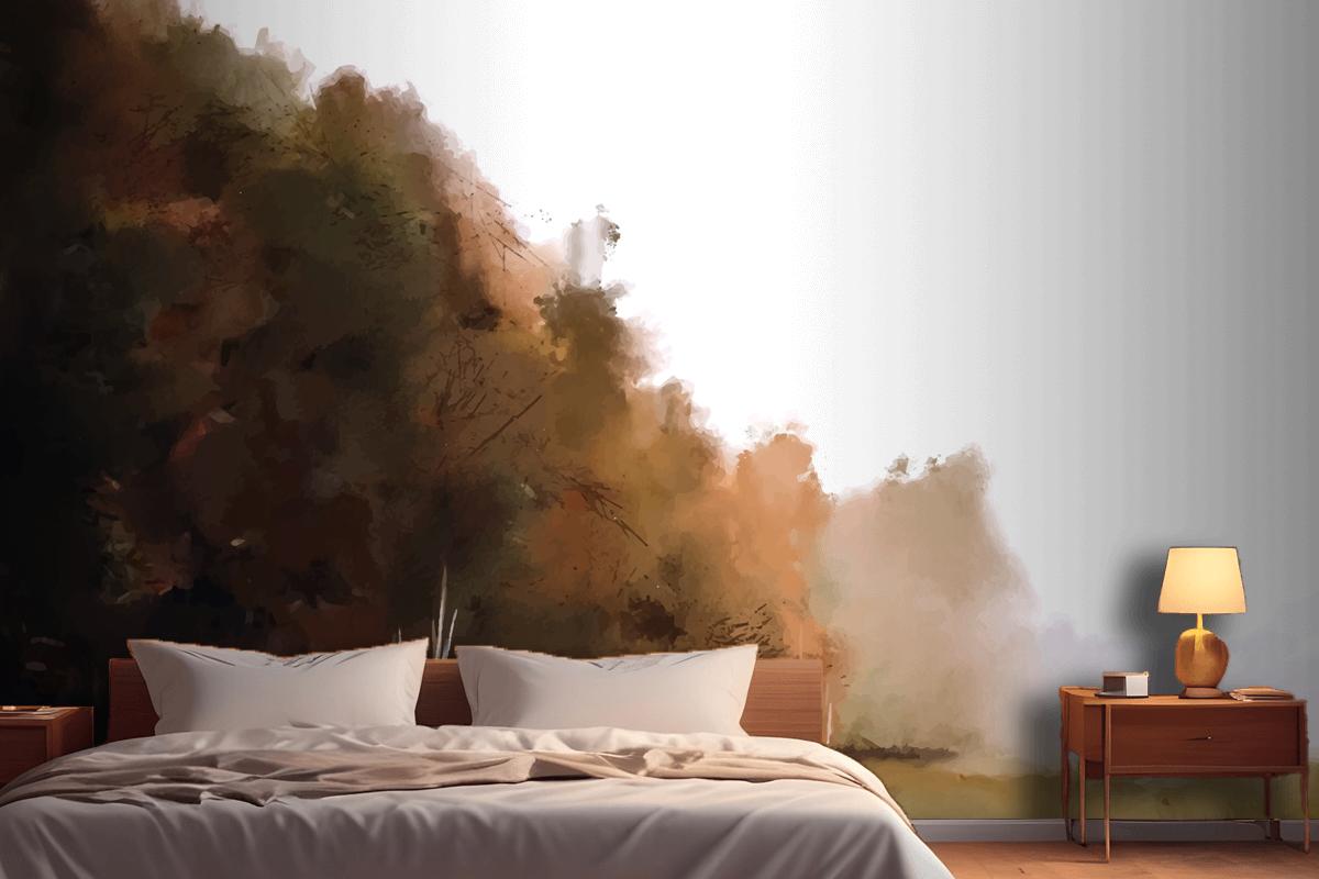 Watercolor Autumn Landscape Bedroom Wallpaper Mural