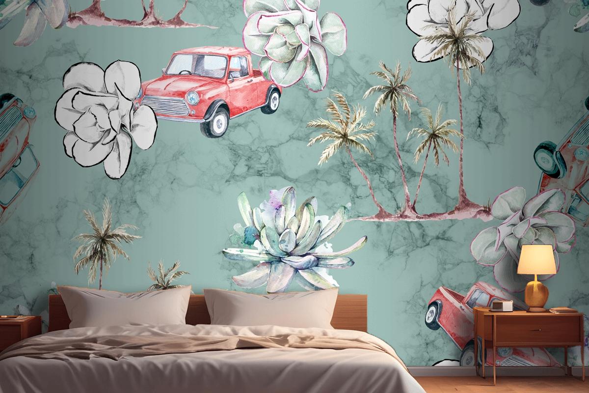 Seamless Pattern Tropical And Palm Trees Bedroom Wallpaper Mural