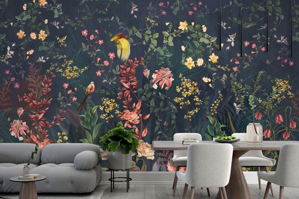 Chinoiserie Vintage Floral With Exotic Birds And Flowers Wallpaper Mural