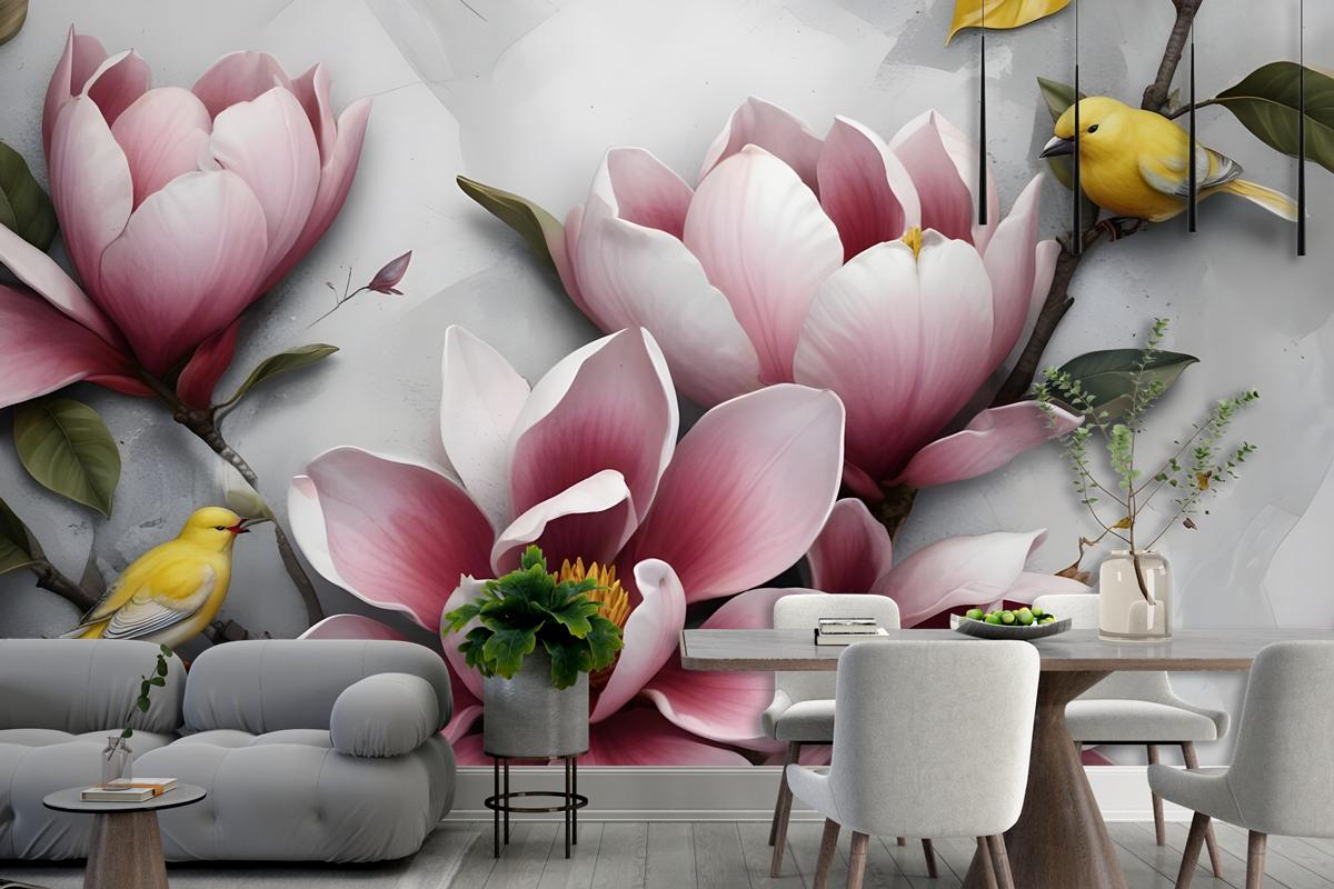 3D Embossed Look Lily Flower Wallpaper Mural