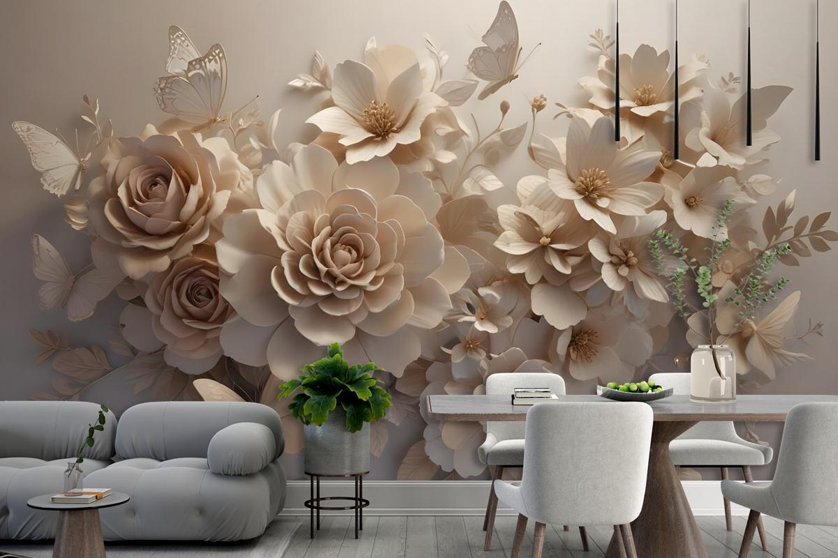 3D Look Faux Embossed Floral Wallpaper Mural