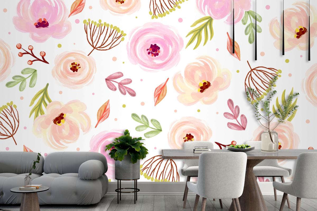 Floral Watercolor Background With Soft Colors Wallpaper Mural