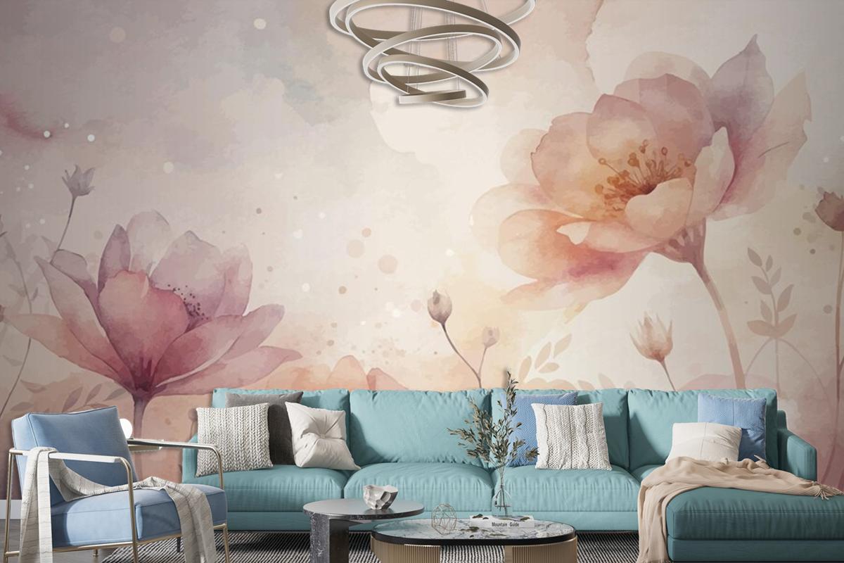 Beautiful Watercolor Flower Background Living Room Wallpaper Mural